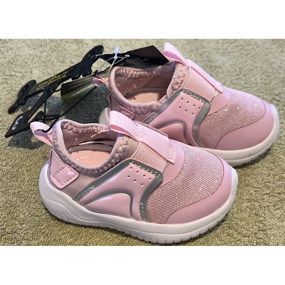 Athletic Works Baby INFANT GIRL~Size 3~Pink SNEAKERS~Sparkle~Silver Trim